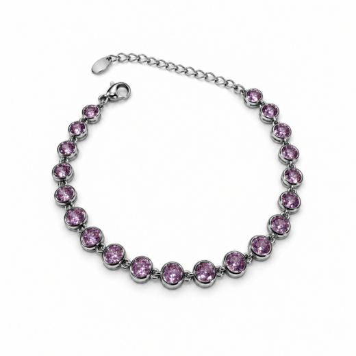 Pulseira Feminina Aço Inox 316L Zircônia Rosa Claro Regulável