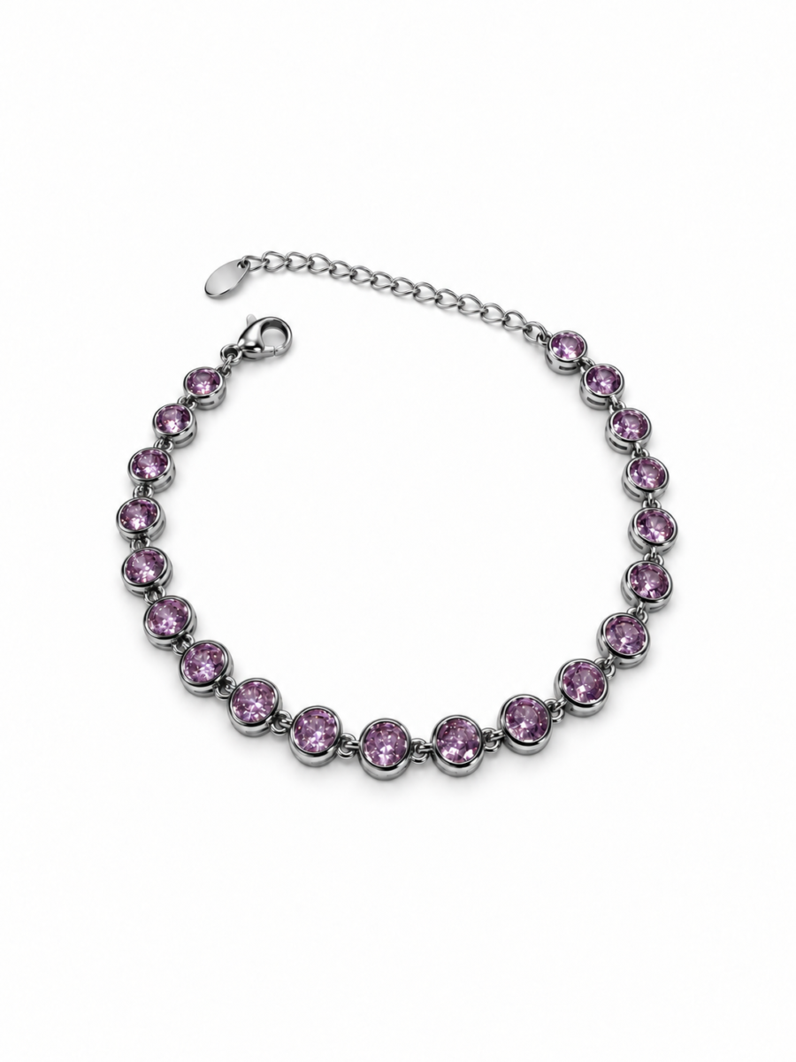 Eternos Acessórios - Pulseira Feminina Aço Inox 316L Zircônia Rosa Claro Regulável