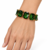 Eternos Acessórios - Pulseira Feminina Aço Inox 316L Dourada Luxo Zircônea Verde Esmeralda Regulável