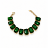 Eternos Acessórios - Pulseira Feminina Aço Inox 316L Dourada Luxo Zircônea Verde Esmeralda Regulável