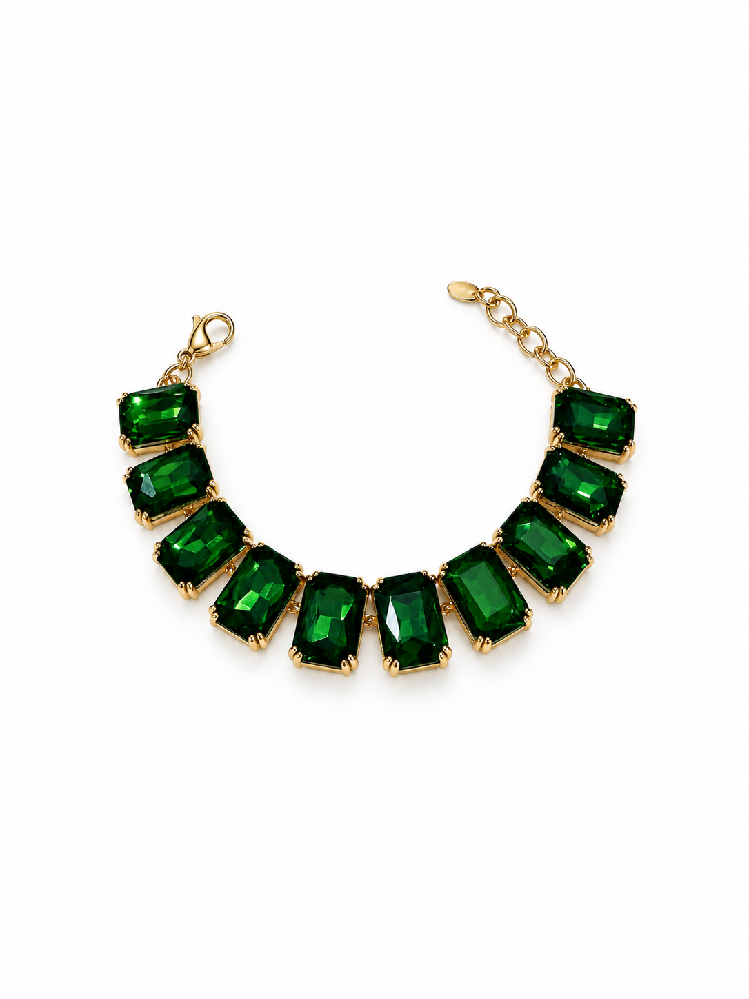 Eternos Acessórios - Pulseira Feminina Aço Inox 316L Dourada Luxo Zircônea Verde Esmeralda Regulável