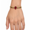 Eternos Acessórios - Pulseira Feminina Aço Inox 316L Dourada Luxo Corrente Corda Pedra Fusion Vermelho Esmeralda