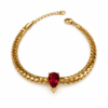 Eternos Acessórios - Pulseira Feminina Aço Inox 316L Dourada Luxo Corrente Corda Pedra Fusion Vermelho Esmeralda