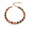 Eternos Acessórios - Pulseira Feminina Aço Inox 316L Dourado Zircônia Colorida Regulável