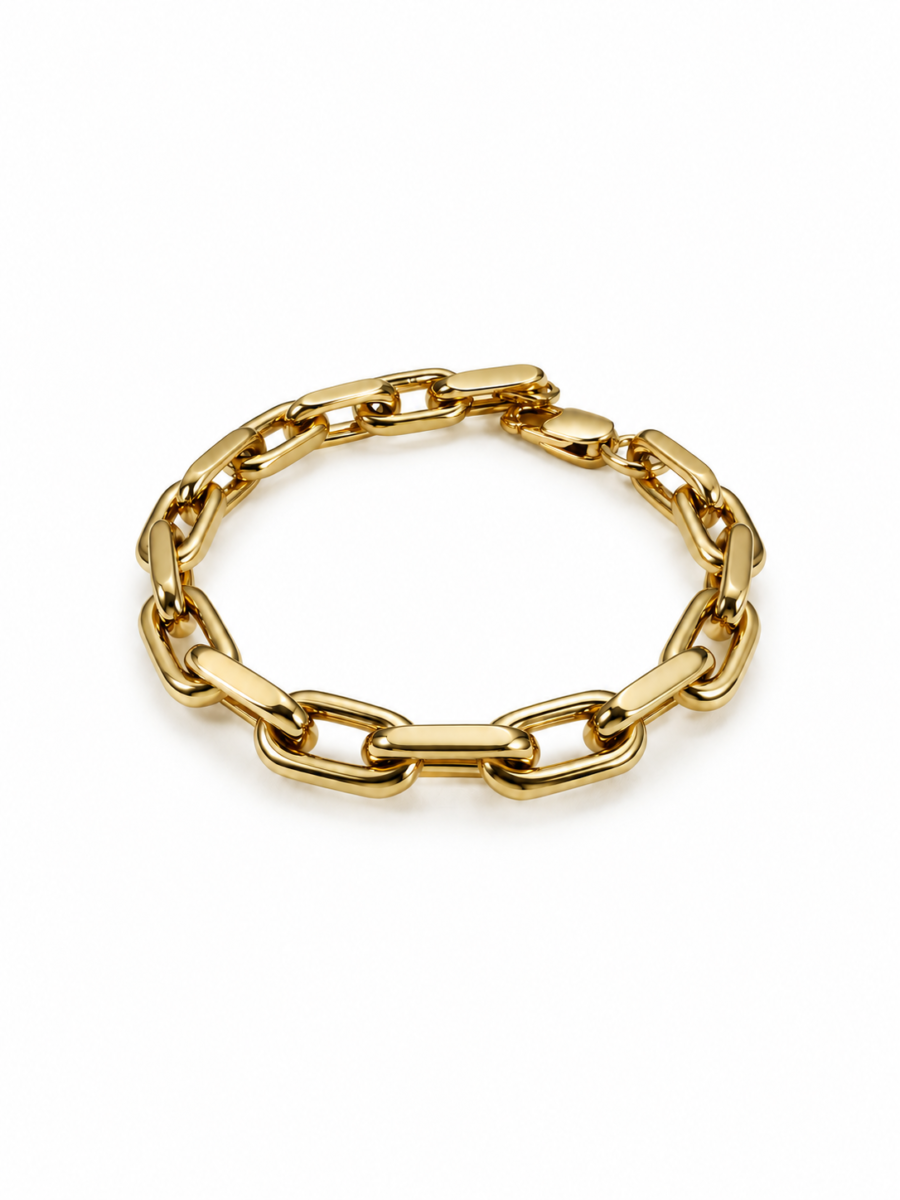 Eternos Acessórios - Pulseira Feminina Aço Inox 316L Dourada Corrente Cartier