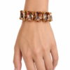 Eternos Acessórios - Pulseira Feminina Aço Inox 316L Dourada Luxo Zircônea Light Peach Regulável