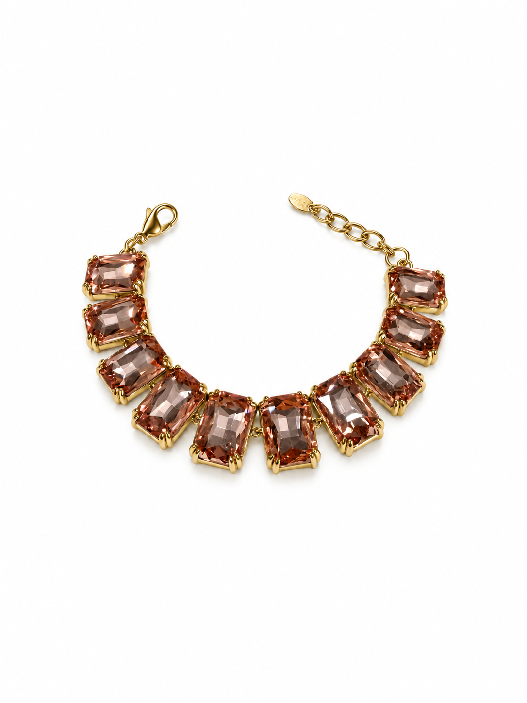 Eternos Acessórios - Pulseira Feminina Aço Inox 316L Dourada Luxo Zircônea Light Peach Regulável