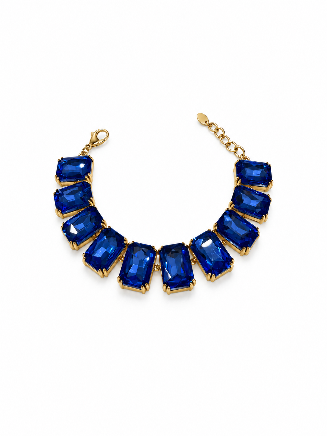 Eternos Acessórios - Pulseira Feminina Aço Inox 316L Dourada Luxo Azul Sáfira Regulável