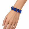 Eternos Acessórios - Pulseira Feminina Aço Inox 316L Dourada Luxo Azul Sáfira Regulável