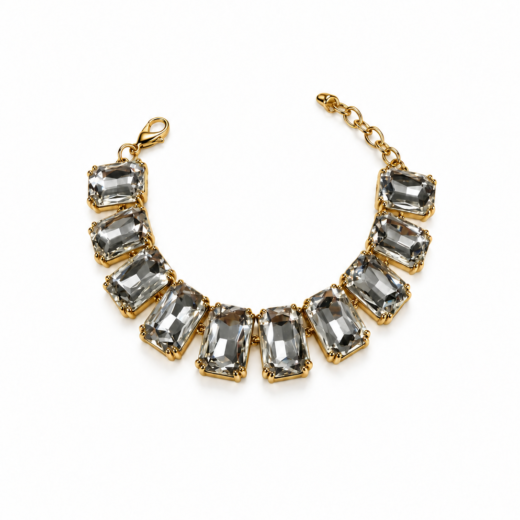 Pulseira Feminina Aço Inox 316L Dourada Luxo Zircônea Cristal Regulável