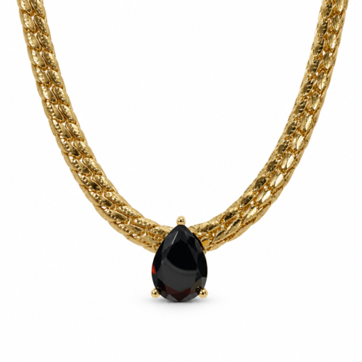 Colar Feminino Gargantilha Aço Inox 316L Dourado Corrente Zircônia Fusion Preto Regulável