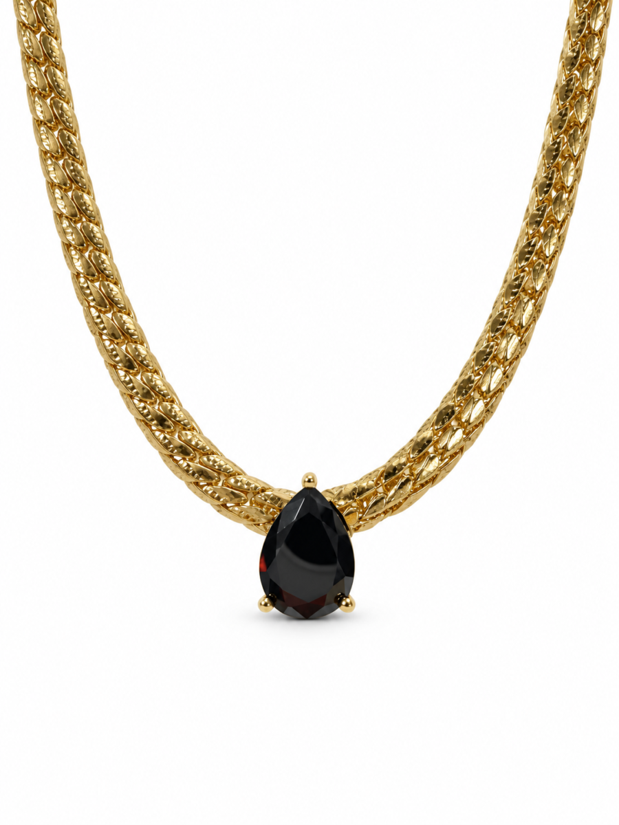 Eternos Acessórios - Colar Feminino Gargantilha Aço Inox 316L Dourado Corrente Zircônia Fusion Preto Regulável