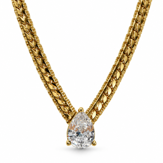 Colar Feminino Gargantilha Aço Inox 316L Dourado Corrente Zircônia Fusion Cristal Regulável