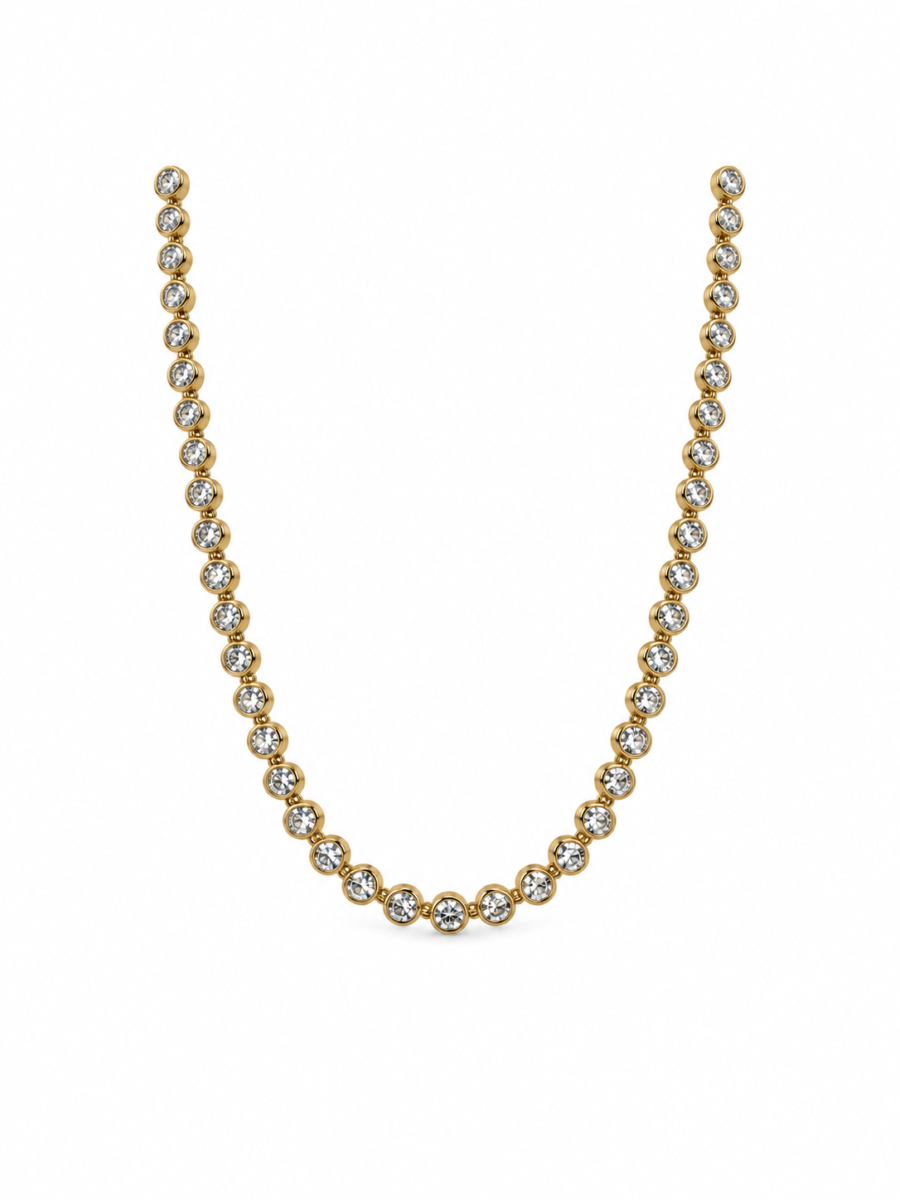 Eternos Acessórios - Colar Feminino Gargantilha Aço Inox 316L Dourado Zircônia Cristal Regulável