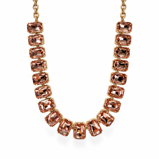 Colar Gargantilha Feminina Aço Inox 316L Dourada Luxo Zircônia Light Peach Regulável