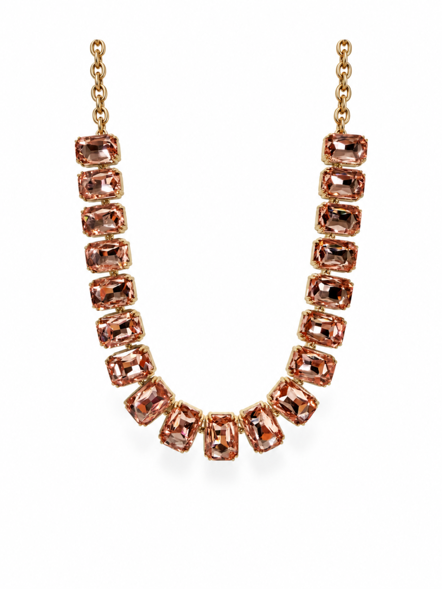 Eternos Acessórios - Colar Gargantilha Feminina Aço Inox 316L Dourada Luxo Zircônia Light Peach Regulável