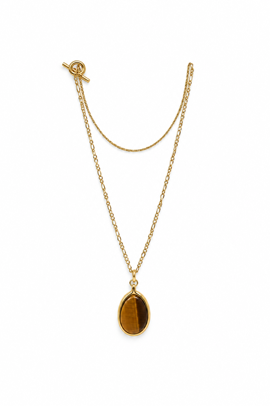 Eternos Acessórios - Colar Feminino Aço Inox Dourado Duas Voltas Corrente 3 Por 1 Olho de tigre