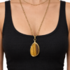 Eternos Acessórios - Colar Feminino Aço Inox Dourado Duas Voltas Corrente 3 Por 1 Olho de tigre
