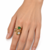Eternos Acessórios - Anel Feminino Aço Inox 316L Dourado Regulável Zircônea Verde Esmeralda Cristal Rosa