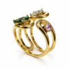 Eternos Acessórios - Anel Feminino Aço Inox 316L Dourado Regulável Zircônea Verde Esmeralda Cristal Rosa