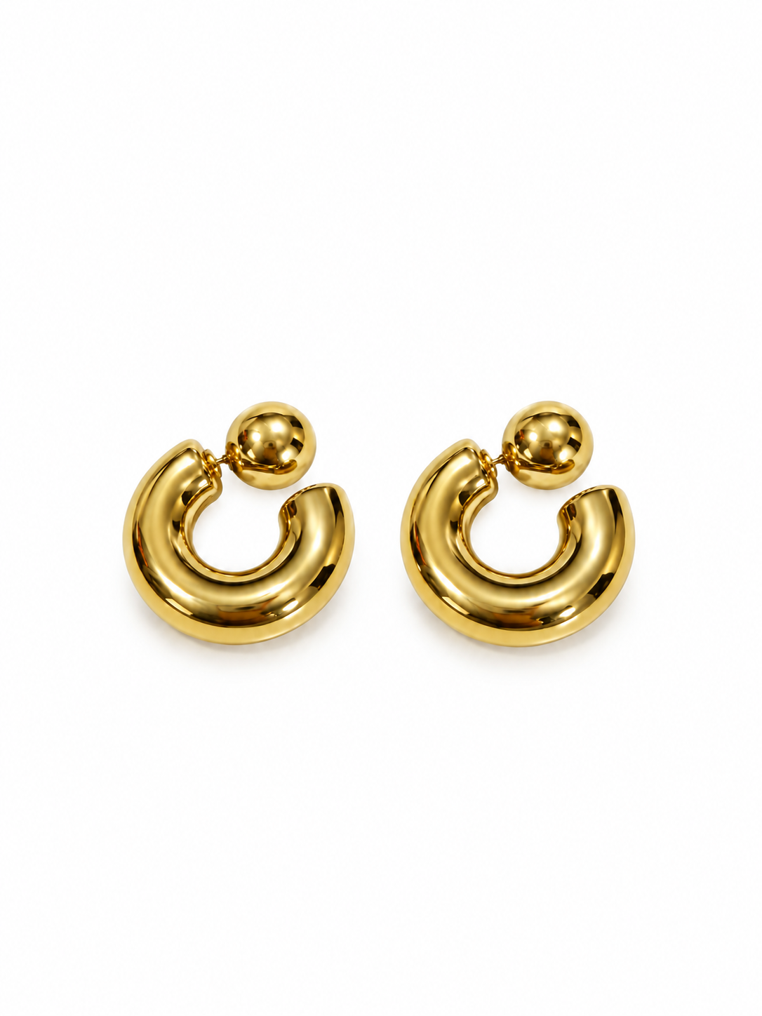 Eternos Acessórios - Brinco Feminino Aço Inox 316L Dourado Argola Bola