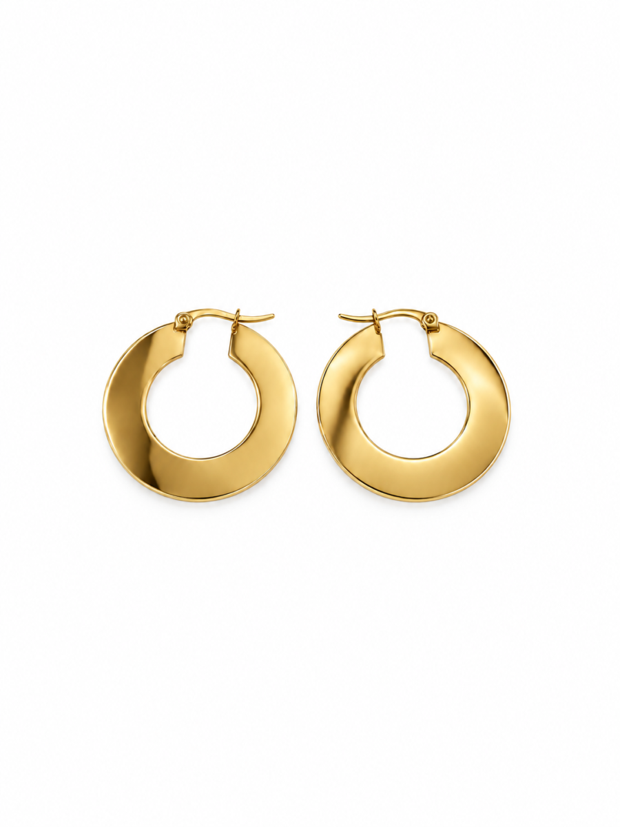 Eternos Acessórios - Brinco Feminino Aço Inox 316L Dourado Argola Achatada