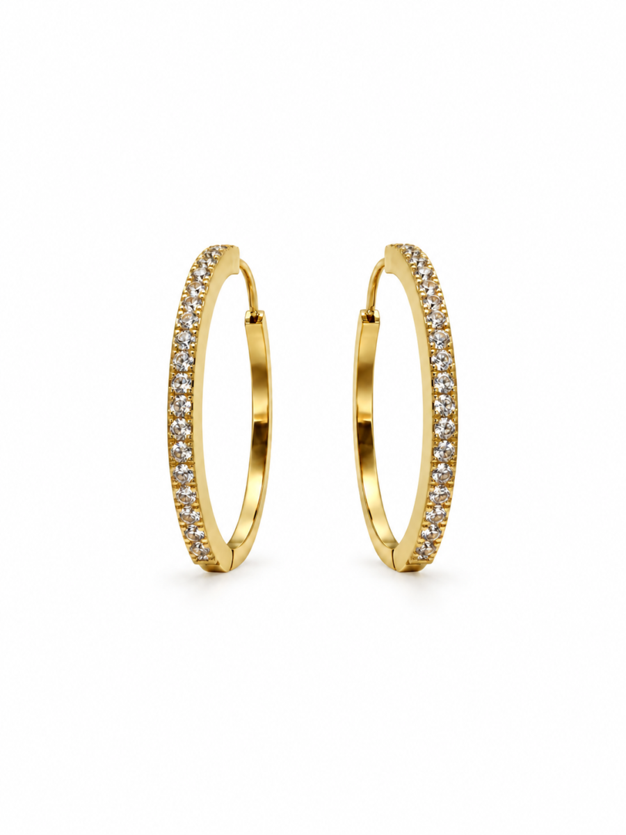 Eternos Acessórios - Brinco Feminino Aço Inox 316L Dourado Argola Cristais Cravejados Eternos Acessórios - Brinco Feminino Aço Inox 316L Dourado Argola Cristais Cravejados