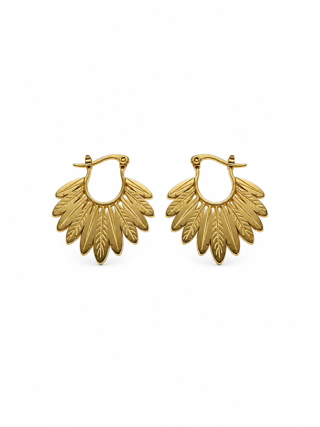 Eternos Acessórios - Brinco Feminino Aço Inox 316L Dourado Argola de Pena