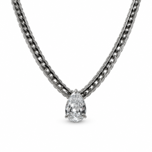 Colar Feminino Gargantilha Aço Inox 316L Corrente Zircônia Fusion Cristal Regulável