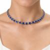 Eternos Acessórios - Colar Feminino Gargantilha Aço Inox 316L Zircônia Azul Sáfira Regulável
