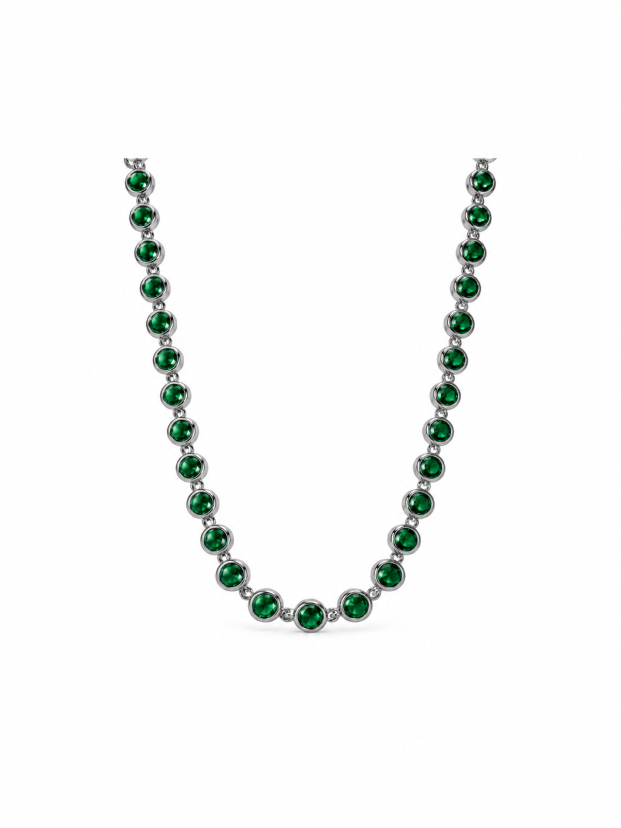 Eternos Acessórios - Colar Feminino Gargantilha Aço Inox 316L Zircônia Verde Esmeralda Regulável