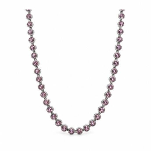 Colar Feminino Gargantilha Aço Inox 316L Zircônia Rosa Claro Regulável