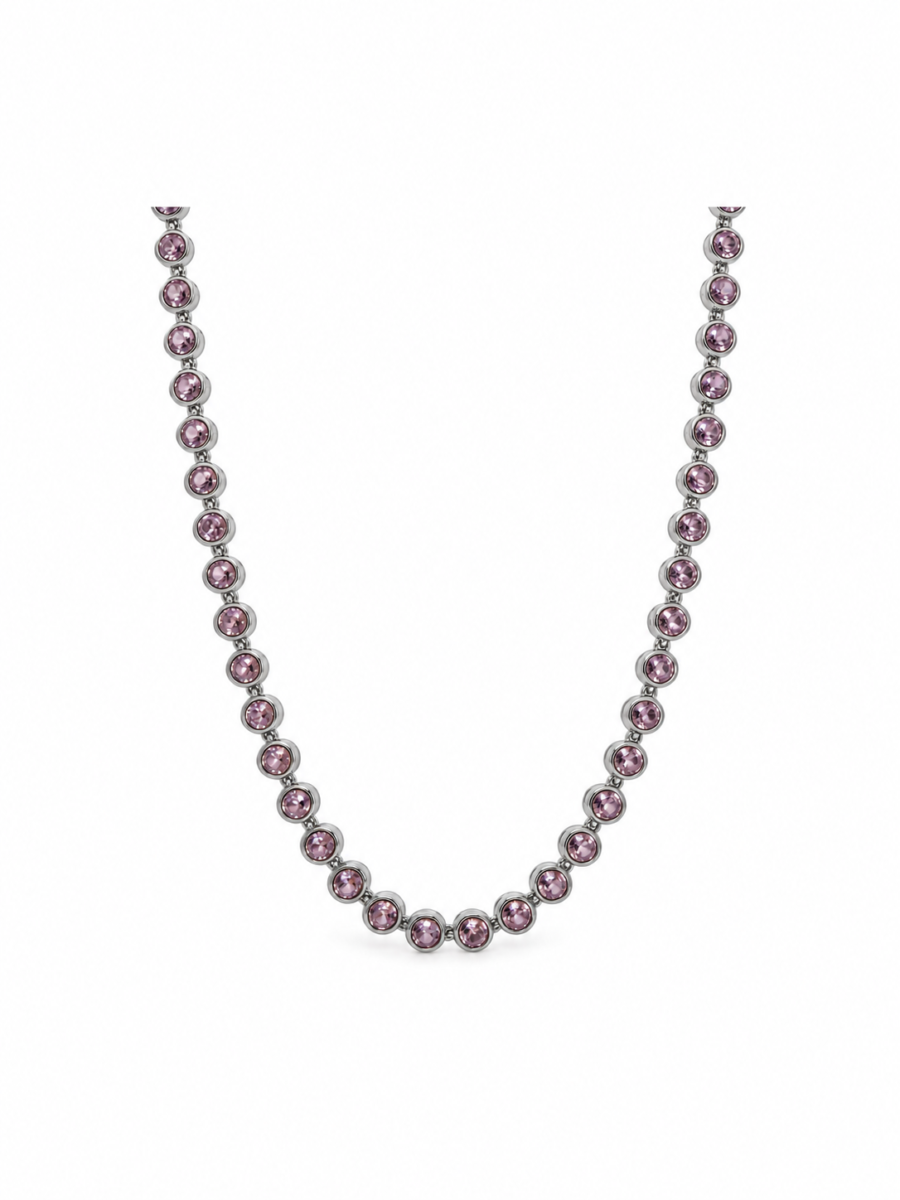 Eternos Acessórios - Colar Feminino Gargantilha Aço Inox 316L Zircônia Rosa Claro Regulável