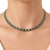 Eternos Acessórios - Colar Feminino Gargantilha Aço Inox 316L Zircônia Verde Esmeralda Regulável
