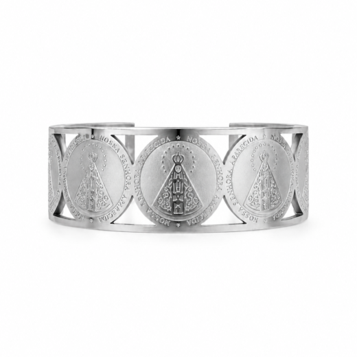 Bracelete Feminino Aço Inox 316L Medalhas Nossa Senhora Aparecida Regulável
