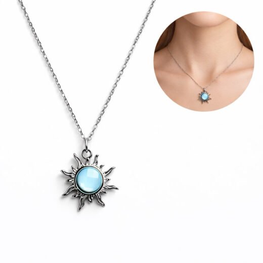 Colar Feminíno Aço Inox Sol Azul Água