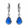 Eternos Acessórios - Brinco Feminino Argola Aço Inox Tranqueta Gota Azul Safira