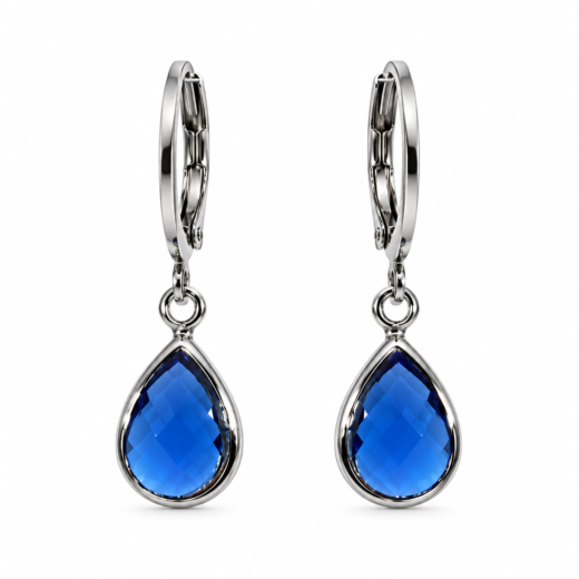 Brinco Feminino Argola Aço Inox Tranqueta Gota Azul Safira