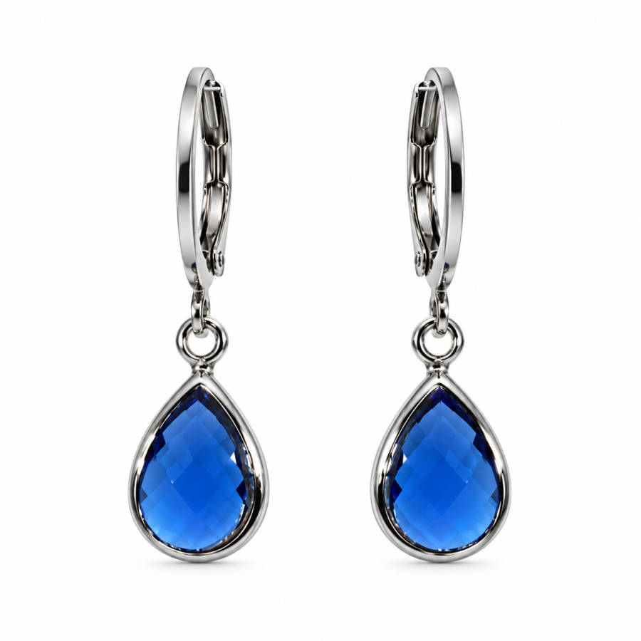 Eternos Acessórios - Brinco Feminino Argola Aço Inox Tranqueta Gota Azul Safira
