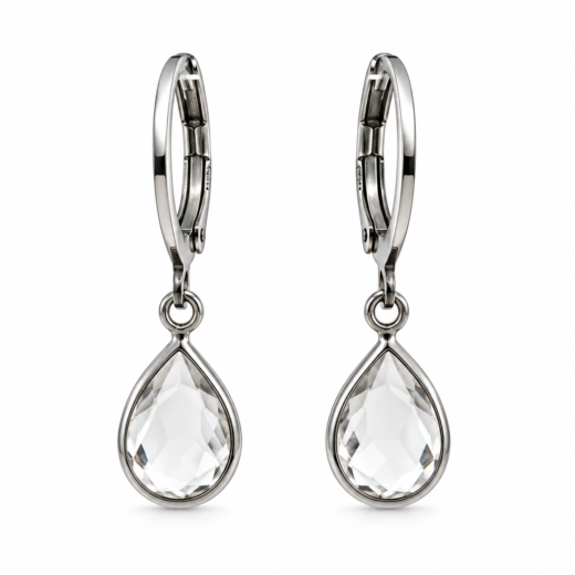 Brinco Feminino Argola Aço Inox Tranqueta Gota Cristal