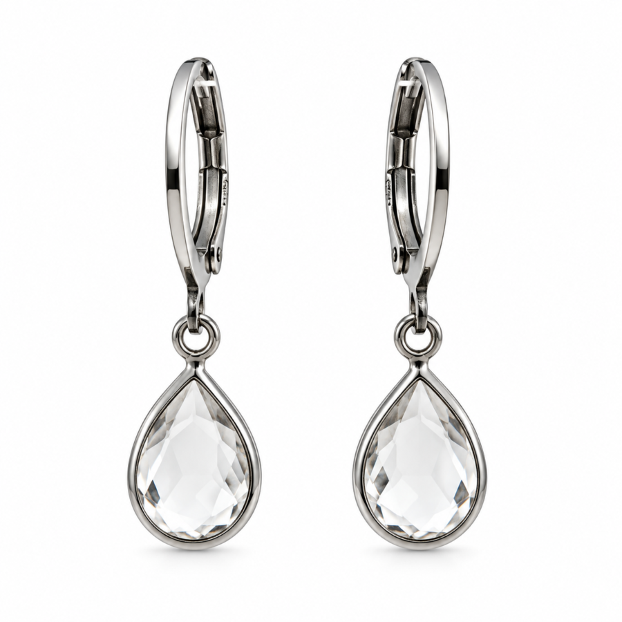 Eternos Acessórios - Brinco Feminino Argola Aço Inox Tranqueta Gota Cristal Eternos Acessórios - Brinco Feminino Argola Aço Inox Tranqueta Gota Cristal