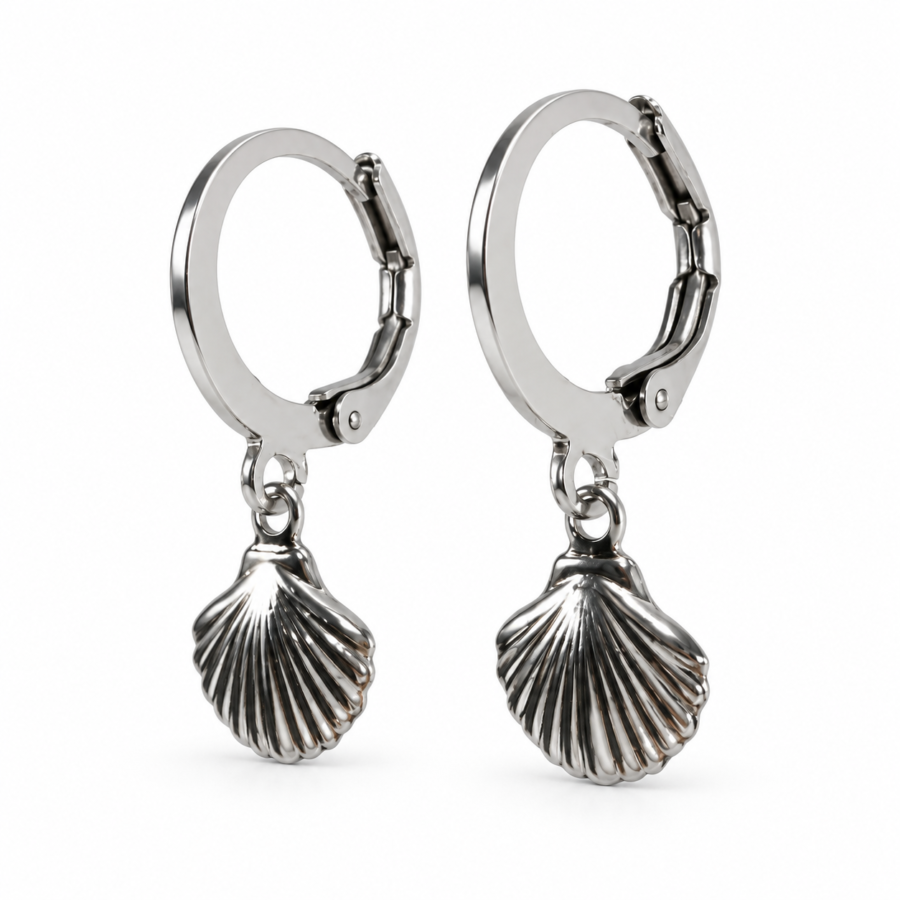 Eternos Acessórios - Brinco Feminino Argola Aço Inox Tranqueta Concha Shell