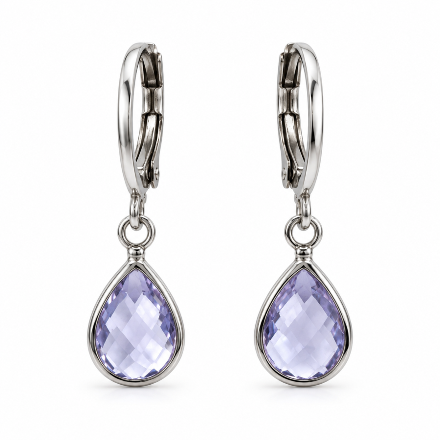 Eternos Acessórios - Brinco Feminino Argola Aço Inox 316L Tranqueta Gota Zircônia Lavanda NÃO ESCURECE PODE MOLHAR ANTIALÉRGICO