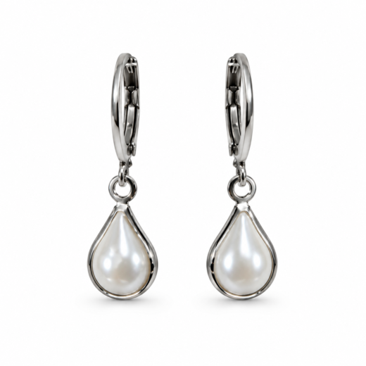 Brinco Feminino Argola Aço Inox 316L Tranqueta Gota Pérola NÃO ESCURECE PODE MOLHAR ANTIALÉRGICO