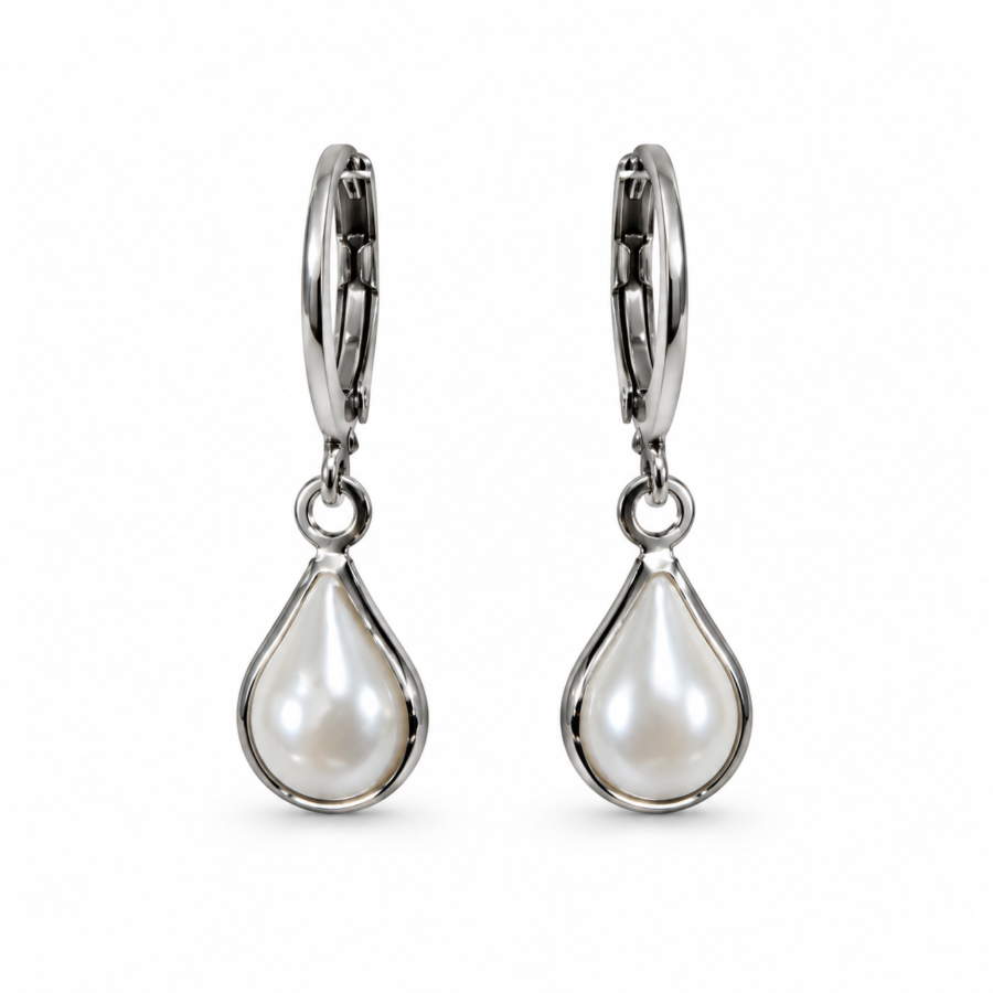 Eternos Acessórios - Brinco Feminino Argola Aço Inox 316L Tranqueta Gota Pérola NÃO ESCURECE PODE MOLHAR ANTIALÉRGICO