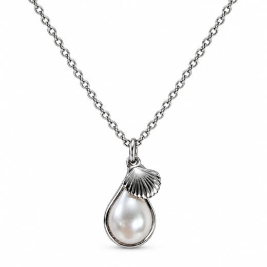 Colar Feminino Aço Inox 316L Pérola e Concha Shell NÃO ESCURECE PODE MOLHAR ANTIALÉRGICO
