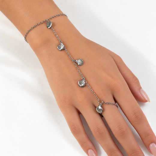 Pulseira Feminina Aço Inox 316L Hand Chain Concha Shell NÃO ESCURECE PODE MOLHAR ANTIALÉRGICO LINHA MAR