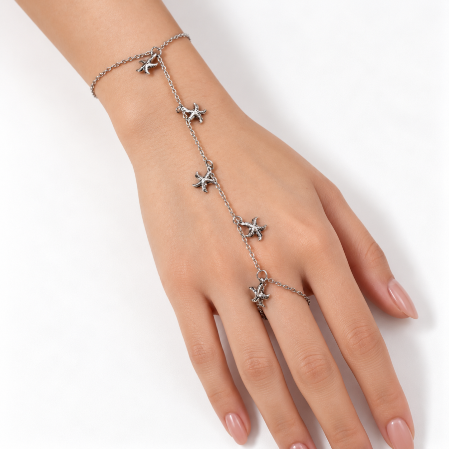 Eternos Acessórios - Pulseira Feminina Aço Inox 316L Hand Chain Estrela do Mar NÃO ESCURECE PODE MOLHAR ANTIALÉRGICO LINHA MAR Eternos Acessórios - Pulseira Feminina Aço Inox 316L Hand Chain Estrela do Mar NÃO ESCURECE PODE MOLHAR ANTIALÉRGICO LINHA MAR