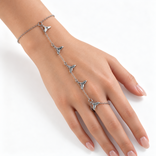 Pulseira Feminina Aço Inox 316L Hand Chain Cauda de Baleia NÃO ESCURECE PODE MOLHAR ANTIALÉRGICO LINHA MAR