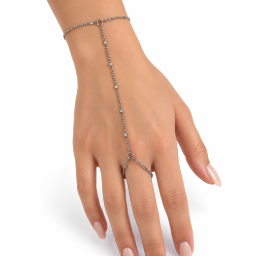 Pulseira Feminina Aço Inox 316L Hand Chain Cristais Corrente Grumet NÃO ESCURECE PODE MOLHAR ANTIALÉRGICO